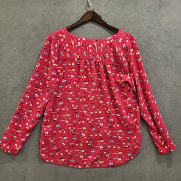 Chip + Pepper California‎ Top Womens M 3/4 Roll Tab Sleeve Pink Palm Tree Resort - Picture 2 of 6